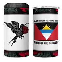 Antigua and Barbuda Hummingbird 4 in 1 Can Cooler Tumbler with Tribal Bird and Tropical Floral Design with Island Flag - Wonder Print Shop