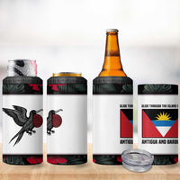 Antigua and Barbuda Hummingbird 4 in 1 Can Cooler Tumbler with Tribal Bird and Tropical Floral Design with Island Flag - Wonder Print Shop