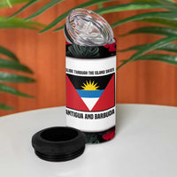 Antigua and Barbuda Hummingbird 4 in 1 Can Cooler Tumbler with Tribal Bird and Tropical Floral Design with Island Flag - Wonder Print Shop
