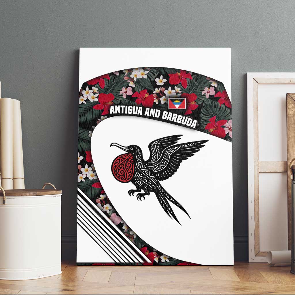 Antigua and Barbuda Hummingbird Canvas Wall Art with Tribal Bird and Tropical Floral Design with Island Flag - Wonder Print Shop