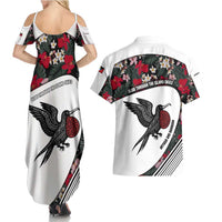 Antigua and Barbuda Hummingbird Couples Matching Summer Maxi Dress and Hawaiian Shirt with Tribal Bird and Tropical Floral Design with Island Flag - Wonder Print Shop