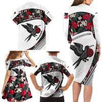 Antigua and Barbuda Hummingbird Family Matching Long Sleeve Bodycon Dress and Hawaiian Shirt with Tribal Bird and Tropical Floral Design with Island Flag - Wonder Print Shop