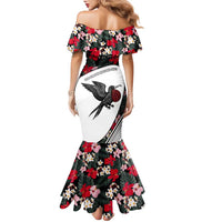 Antigua and Barbuda Hummingbird Family Matching Mermaid Dress and Hawaiian Shirt with Tribal Bird and Tropical Floral Design with Island Flag - Wonder Print Shop
