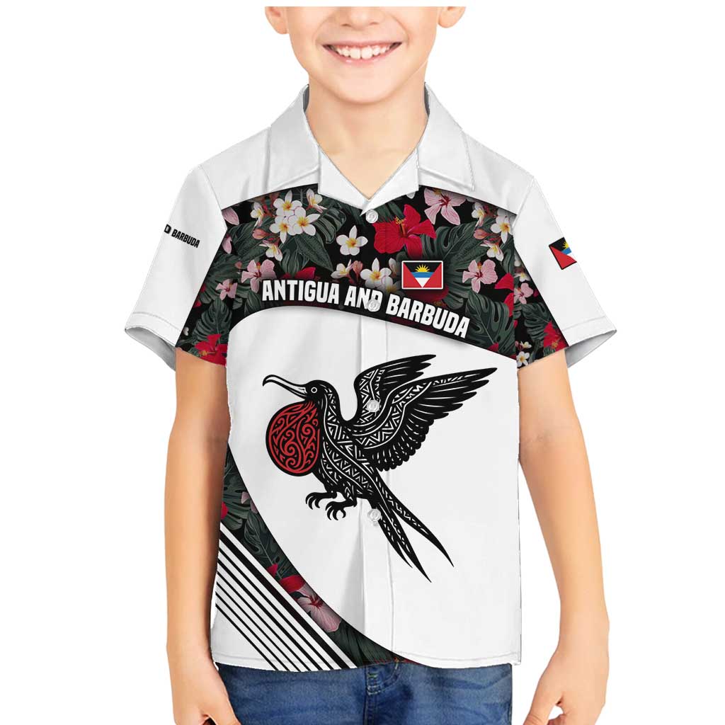 Antigua and Barbuda Hummingbird Family Matching Mermaid Dress and Hawaiian Shirt with Tribal Bird and Tropical Floral Design with Island Flag - Wonder Print Shop
