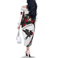 Antigua and Barbuda Hummingbird Family Matching Off The Shoulder Long Sleeve Dress and Hawaiian Shirt with Tribal Bird and Tropical Floral Design with Island Flag - Wonder Print Shop