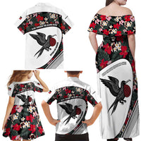 Antigua and Barbuda Hummingbird Family Matching Off Shoulder Maxi Dress and Hawaiian Shirt with Tribal Bird and Tropical Floral Design with Island Flag - Wonder Print Shop