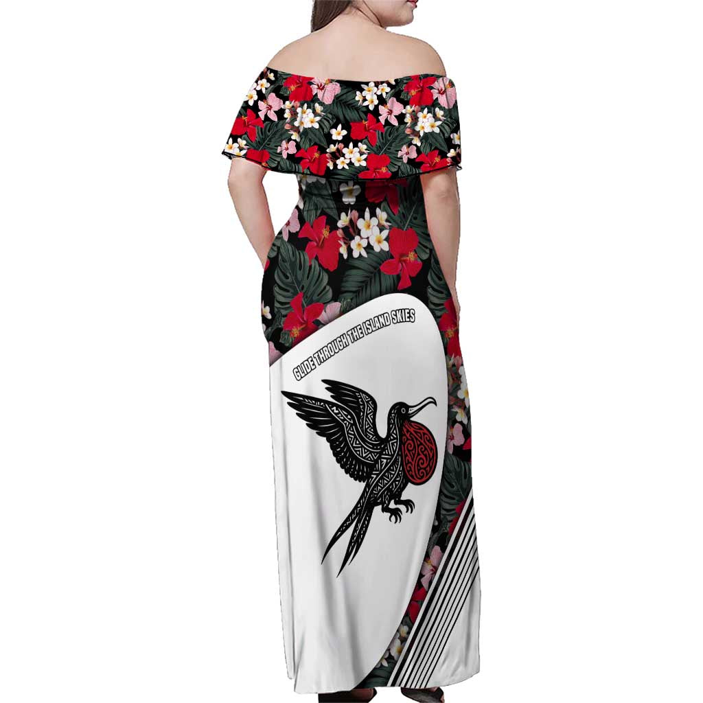 Antigua and Barbuda Hummingbird Family Matching Off Shoulder Maxi Dress and Hawaiian Shirt with Tribal Bird and Tropical Floral Design with Island Flag - Wonder Print Shop