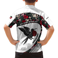 Antigua and Barbuda Hummingbird Family Matching Off Shoulder Short Dress and Hawaiian Shirt with Tribal Bird and Tropical Floral Design with Island Flag - Wonder Print Shop