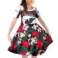 Antigua and Barbuda Hummingbird Family Matching Off Shoulder Short Dress and Hawaiian Shirt with Tribal Bird and Tropical Floral Design with Island Flag - Wonder Print Shop