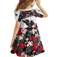 Antigua and Barbuda Hummingbird Family Matching Off Shoulder Short Dress and Hawaiian Shirt with Tribal Bird and Tropical Floral Design with Island Flag - Wonder Print Shop