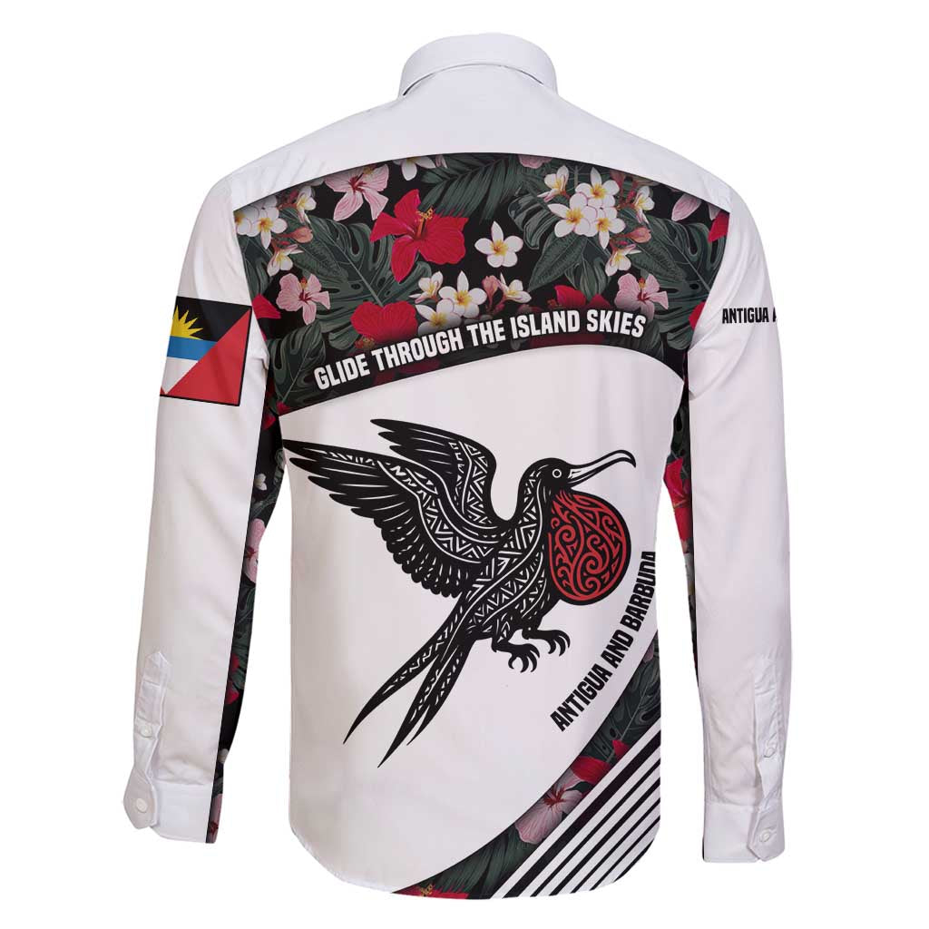 Antigua and Barbuda Hummingbird Family Matching Off Shoulder Short Dress and Hawaiian Shirt with Tribal Bird and Tropical Floral Design with Island Flag - Wonder Print Shop