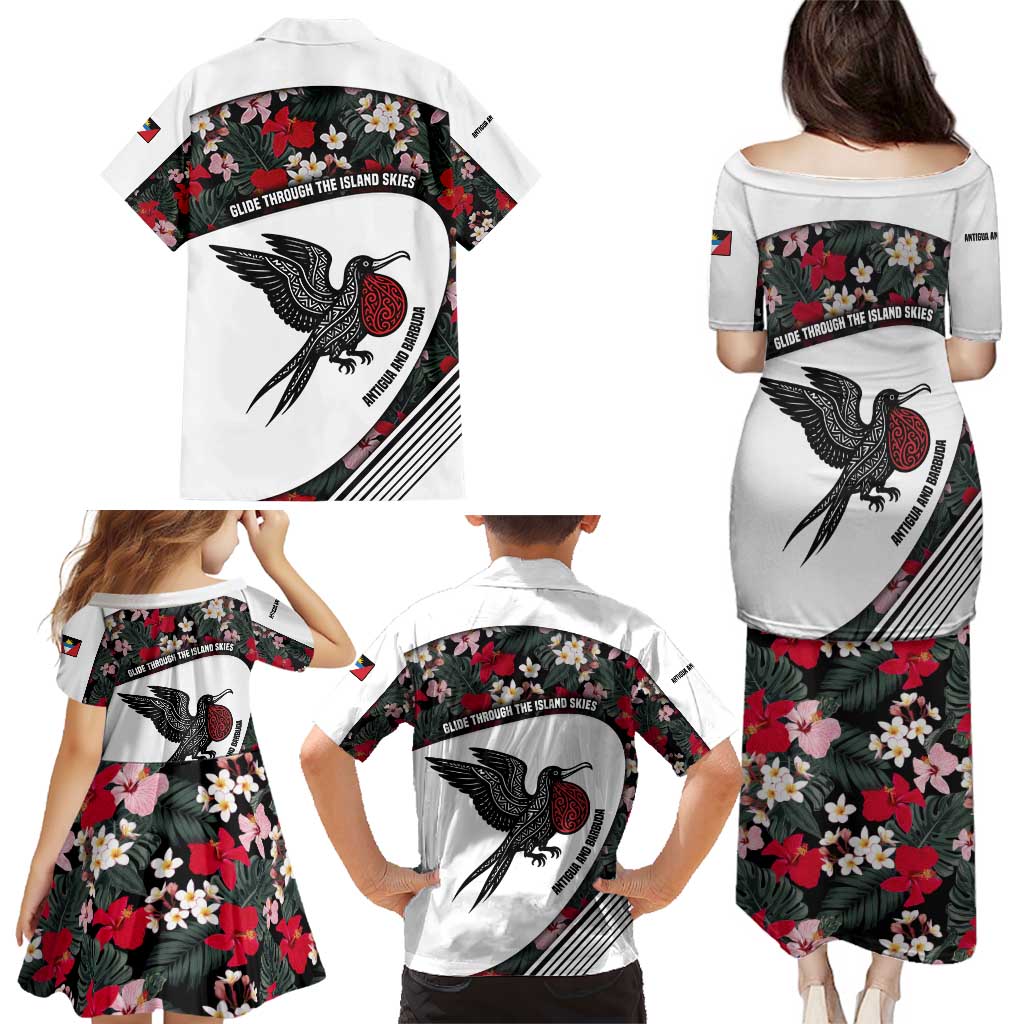 Antigua and Barbuda Hummingbird Family Matching Puletasi and Hawaiian Shirt with Tribal Bird and Tropical Floral Design with Island Flag - Wonder Print Shop