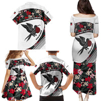 Antigua and Barbuda Hummingbird Family Matching Puletasi and Hawaiian Shirt with Tribal Bird and Tropical Floral Design with Island Flag - Wonder Print Shop