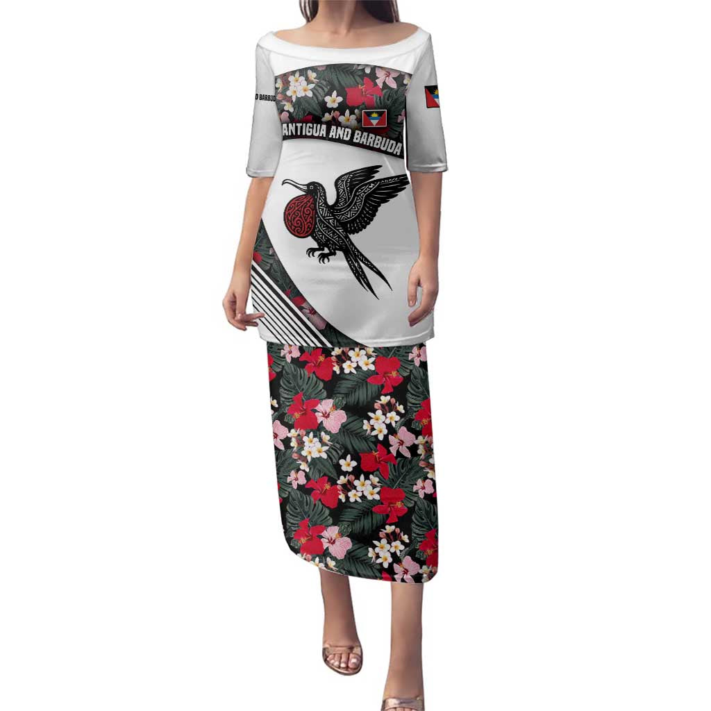 Antigua and Barbuda Hummingbird Family Matching Puletasi and Hawaiian Shirt with Tribal Bird and Tropical Floral Design with Island Flag - Wonder Print Shop