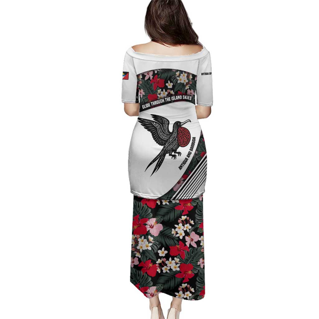 Antigua and Barbuda Hummingbird Family Matching Puletasi and Hawaiian Shirt with Tribal Bird and Tropical Floral Design with Island Flag - Wonder Print Shop