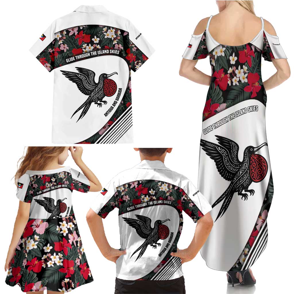 Antigua and Barbuda Hummingbird Family Matching Summer Maxi Dress and Hawaiian Shirt with Tribal Bird and Tropical Floral Design with Island Flag - Wonder Print Shop