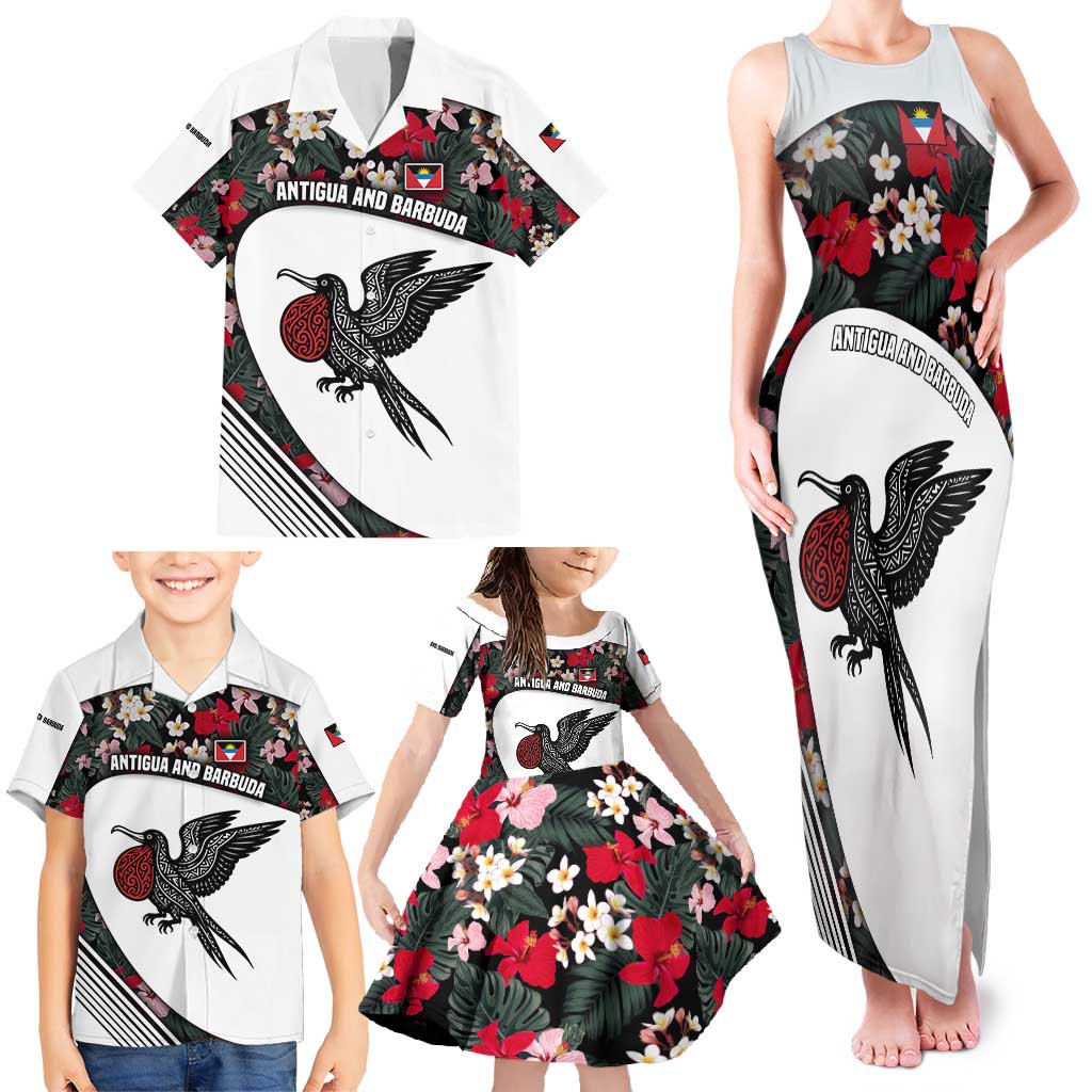 Antigua and Barbuda Hummingbird Family Matching Tank Maxi Dress and Hawaiian Shirt with Tribal Bird and Tropical Floral Design with Island Flag - Wonder Print Shop