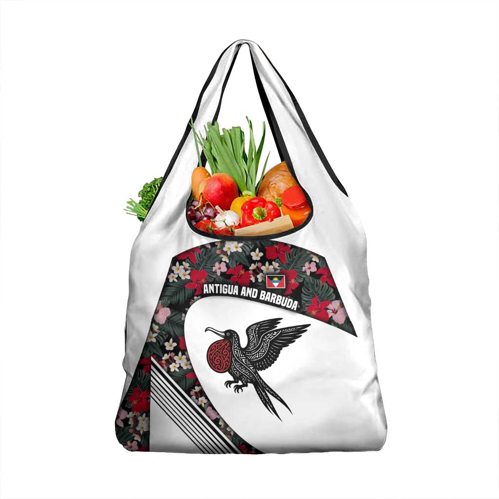 Antigua and Barbuda Hummingbird Grocery Bag with Tribal Bird and Tropical Floral Design with Island Flag - Wonder Print Shop