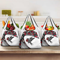 Antigua and Barbuda Hummingbird Grocery Bag with Tribal Bird and Tropical Floral Design with Island Flag - Wonder Print Shop