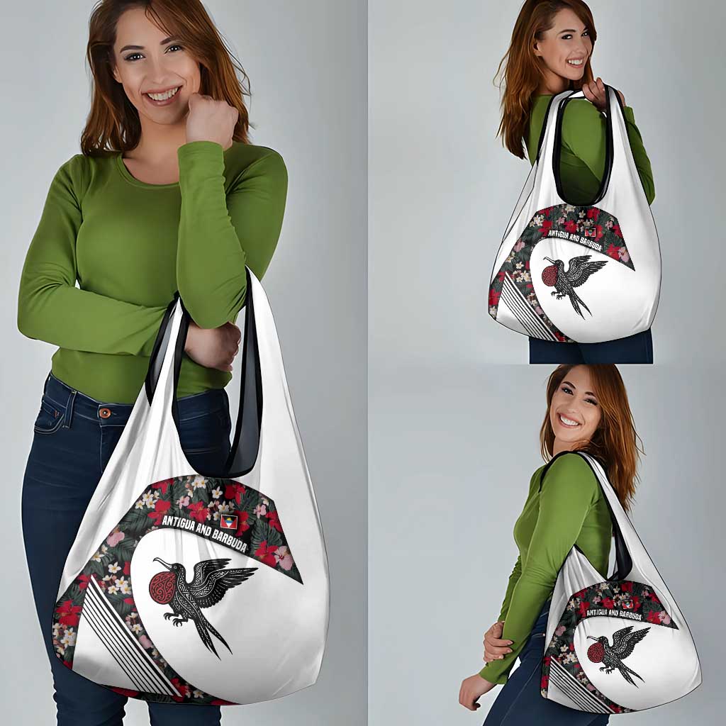 Antigua and Barbuda Hummingbird Grocery Bag with Tribal Bird and Tropical Floral Design with Island Flag - Wonder Print Shop