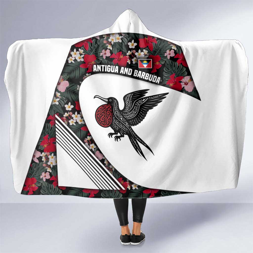 Antigua and Barbuda Hummingbird Hooded Blanket with Tribal Bird and Tropical Floral Design with Island Flag - Wonder Print Shop