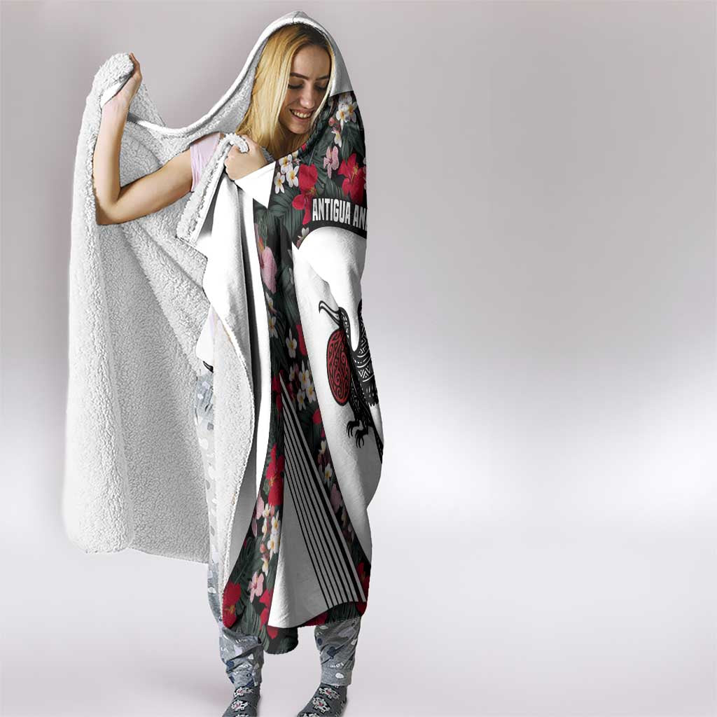 Antigua and Barbuda Hummingbird Hooded Blanket with Tribal Bird and Tropical Floral Design with Island Flag - Wonder Print Shop