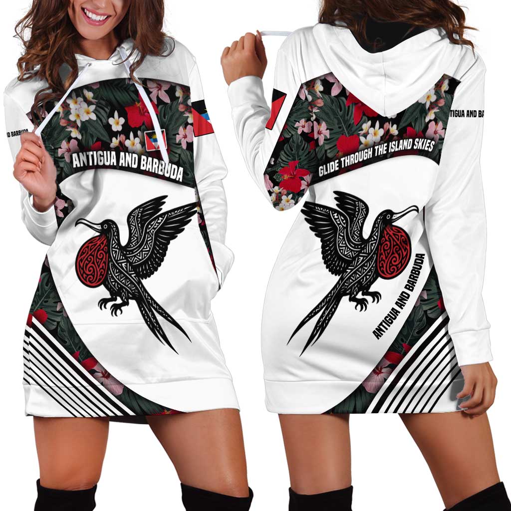 Antigua and Barbuda Hummingbird Hoodie Dress with Tribal Bird and Tropical Floral Design with Island Flag - Wonder Print Shop