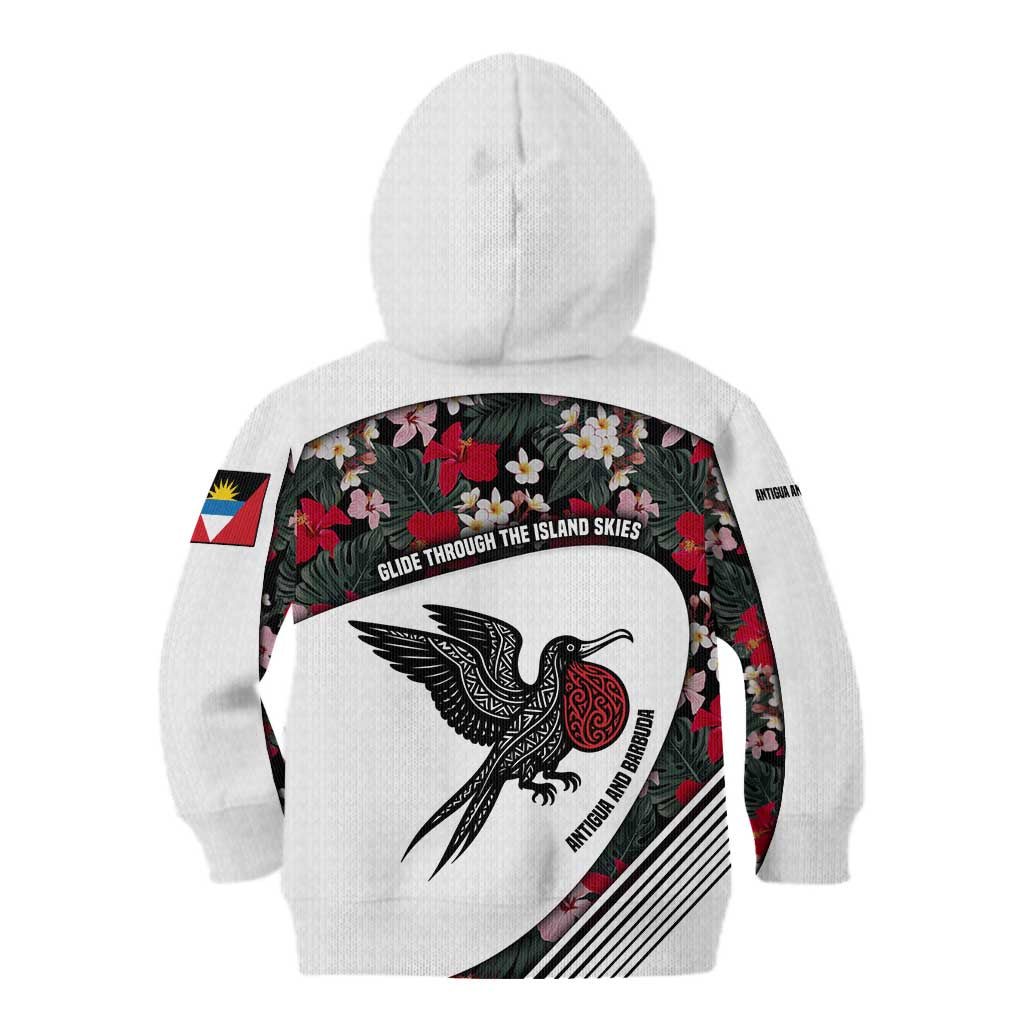 Antigua and Barbuda Hummingbird Kid Hoodie with Tribal Bird and Tropical Floral Design with Island Flag - Wonder Print Shop