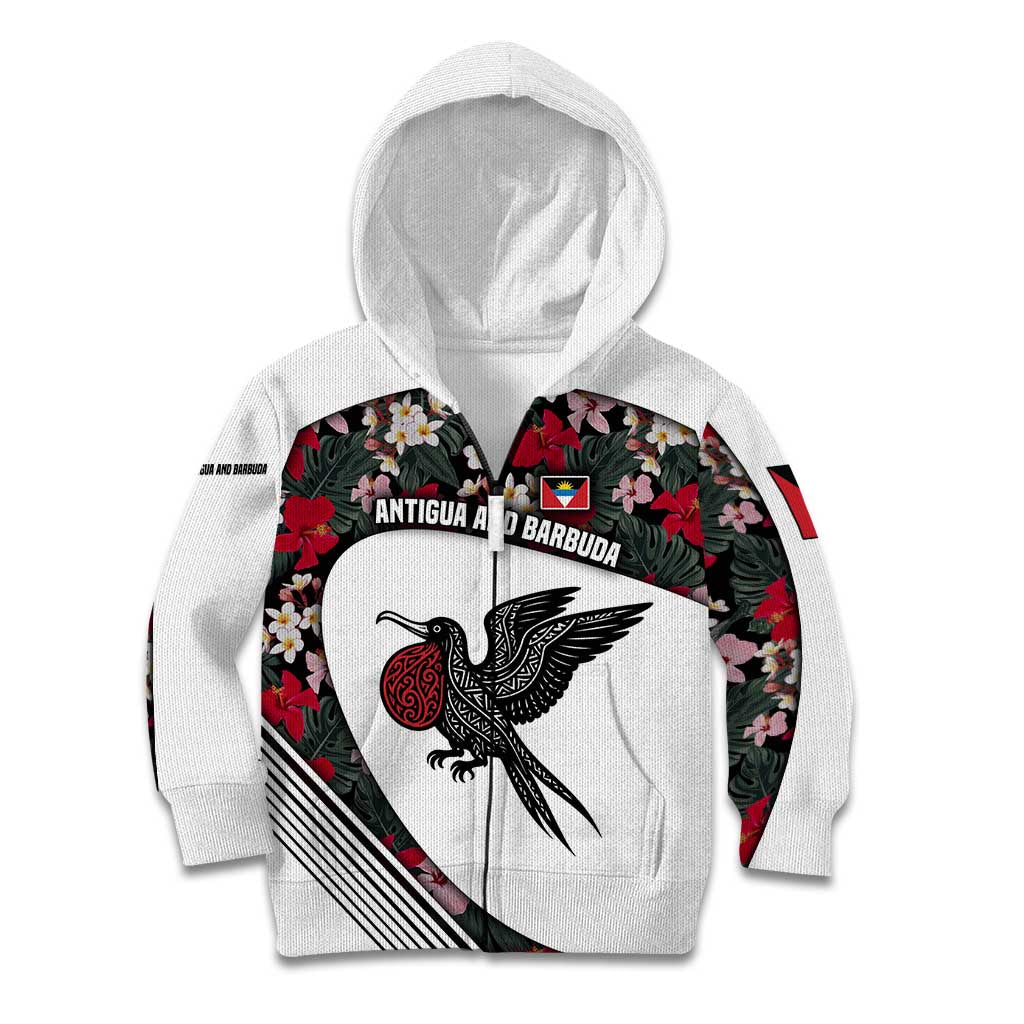 Antigua and Barbuda Hummingbird Kid Hoodie with Tribal Bird and Tropical Floral Design with Island Flag - Wonder Print Shop