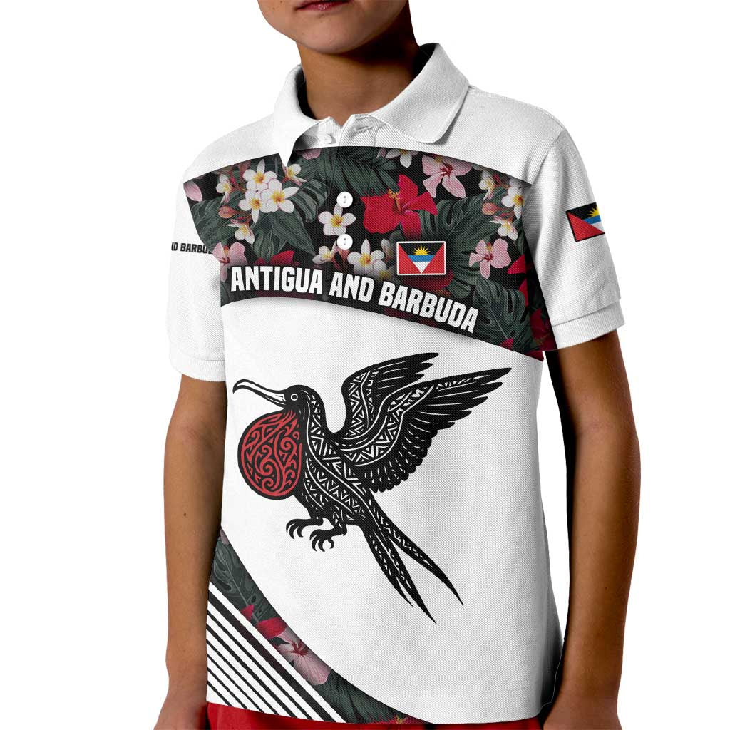 Antigua and Barbuda Hummingbird Kid Polo Shirt with Tribal Bird and Tropical Floral Design with Island Flag - Wonder Print Shop