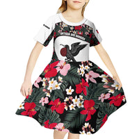 Antigua and Barbuda Hummingbird Kid Short Sleeve Dress with Tribal Bird and Tropical Floral Design with Island Flag - Wonder Print Shop