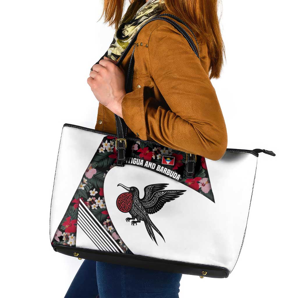 Antigua and Barbuda Hummingbird Leather Tote Bag with Tribal Bird and Tropical Floral Design with Island Flag - Wonder Print Shop