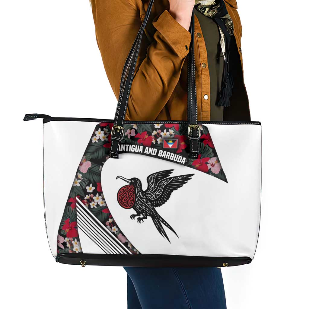 Antigua and Barbuda Hummingbird Leather Tote Bag with Tribal Bird and Tropical Floral Design with Island Flag - Wonder Print Shop