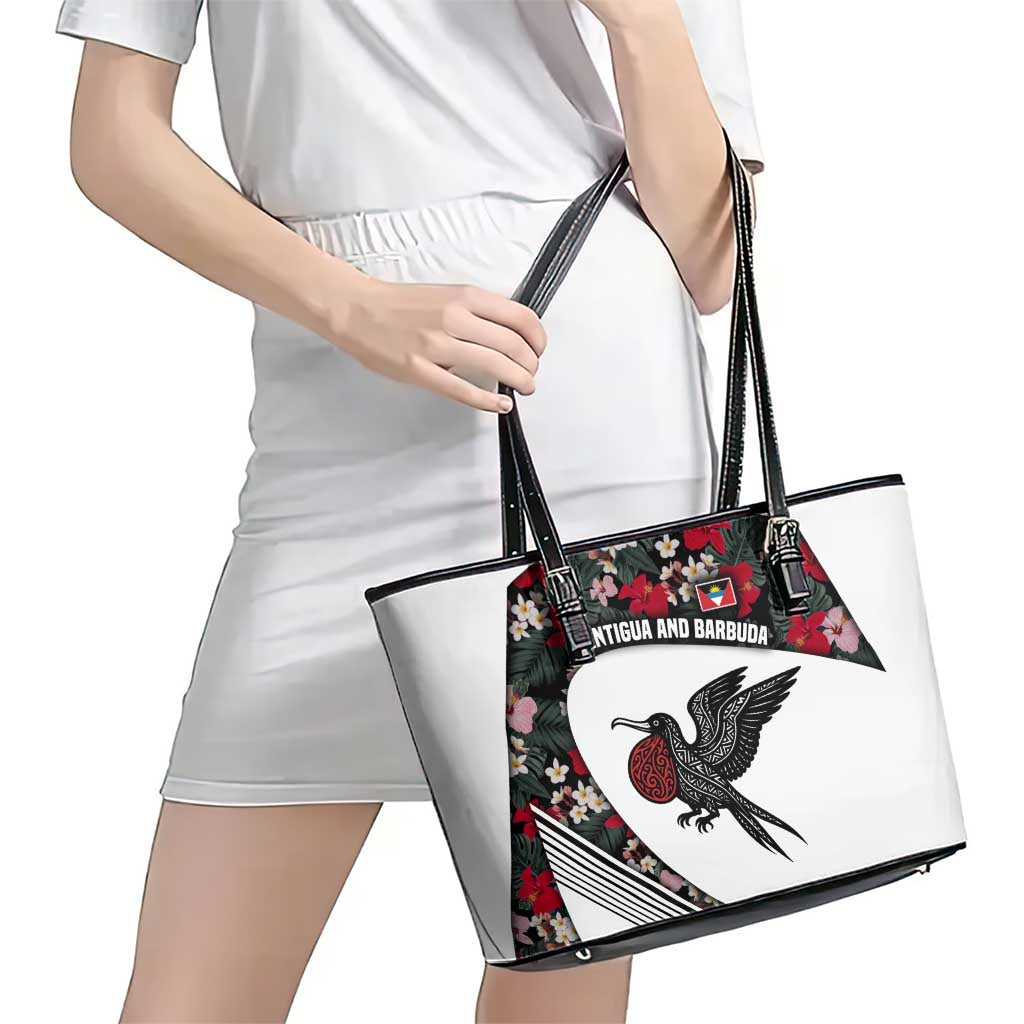 Antigua and Barbuda Hummingbird Leather Tote Bag with Tribal Bird and Tropical Floral Design with Island Flag - Wonder Print Shop