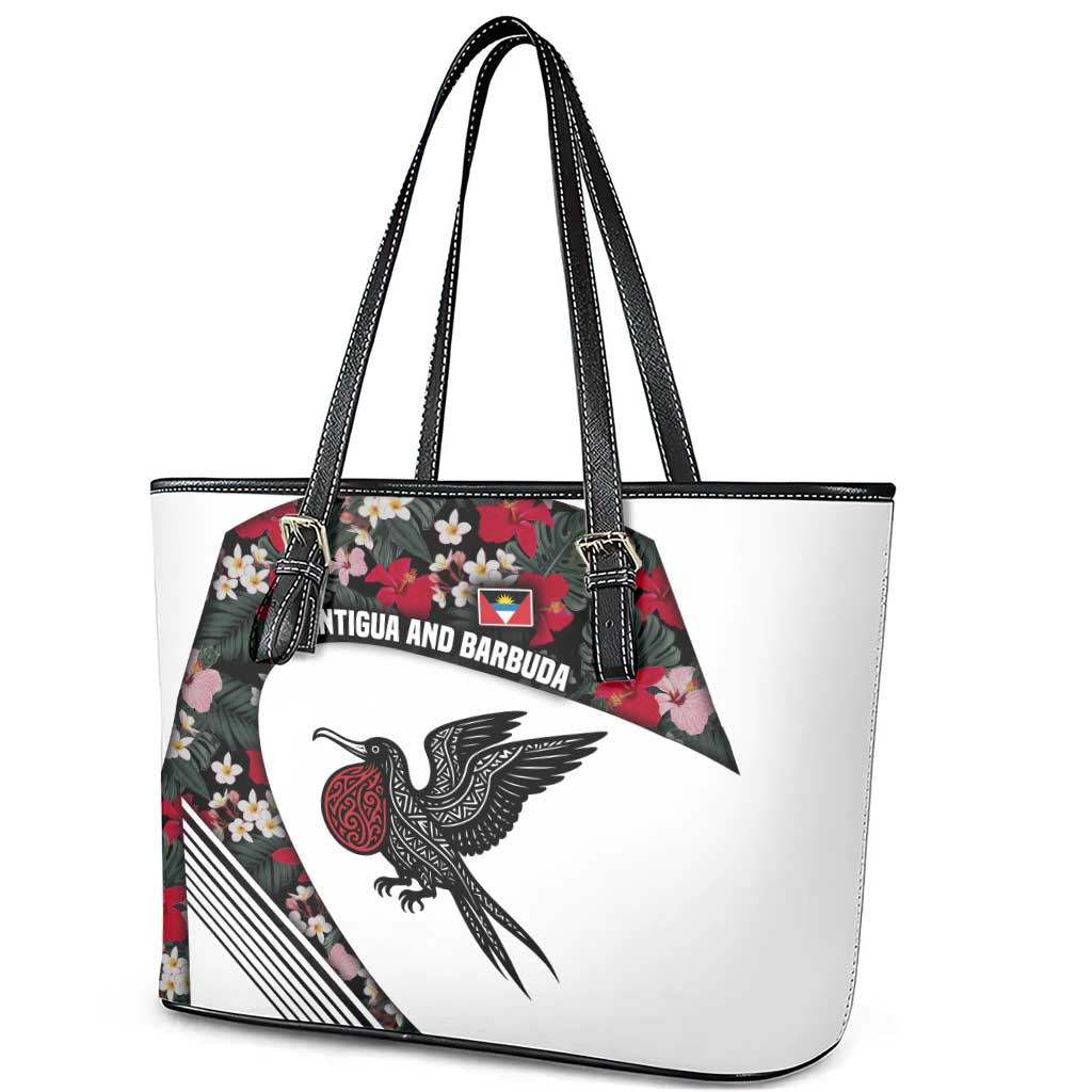Antigua and Barbuda Hummingbird Leather Tote Bag with Tribal Bird and Tropical Floral Design with Island Flag - Wonder Print Shop