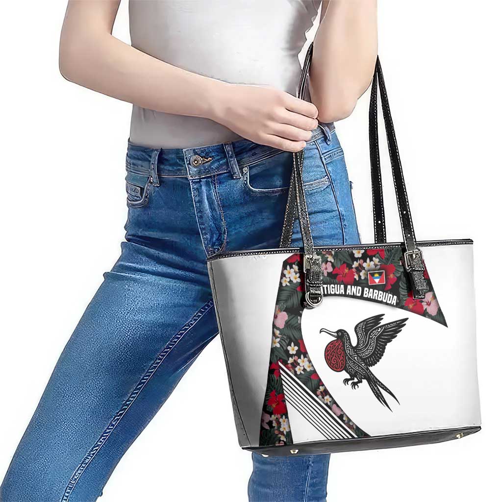 Antigua and Barbuda Hummingbird Leather Tote Bag with Tribal Bird and Tropical Floral Design with Island Flag - Wonder Print Shop