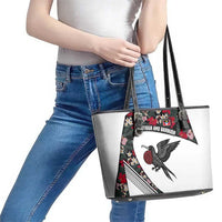 Antigua and Barbuda Hummingbird Leather Tote Bag with Tribal Bird and Tropical Floral Design with Island Flag - Wonder Print Shop