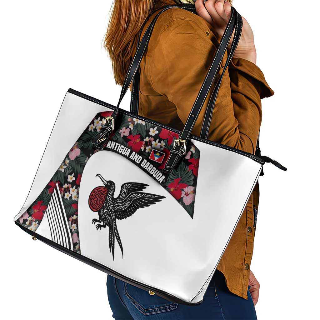 Antigua and Barbuda Hummingbird Leather Tote Bag with Tribal Bird and Tropical Floral Design with Island Flag - Wonder Print Shop