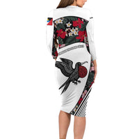 Antigua and Barbuda Hummingbird Long Sleeve Bodycon Dress with Tribal Bird and Tropical Floral Design with Island Flag - Wonder Print Shop