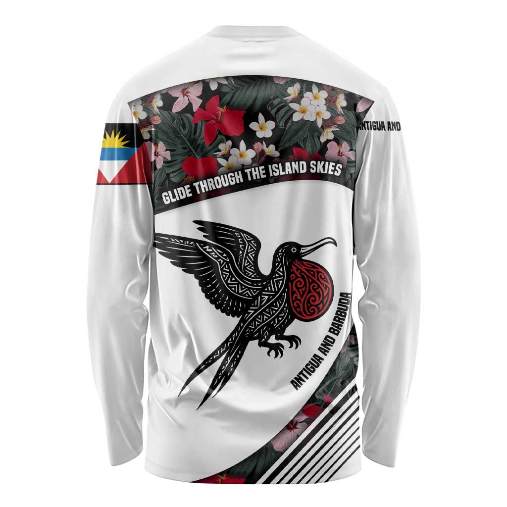 Antigua and Barbuda Hummingbird Long Sleeve Shirt with Tribal Bird and Tropical Floral Design with Island Flag - Wonder Print Shop