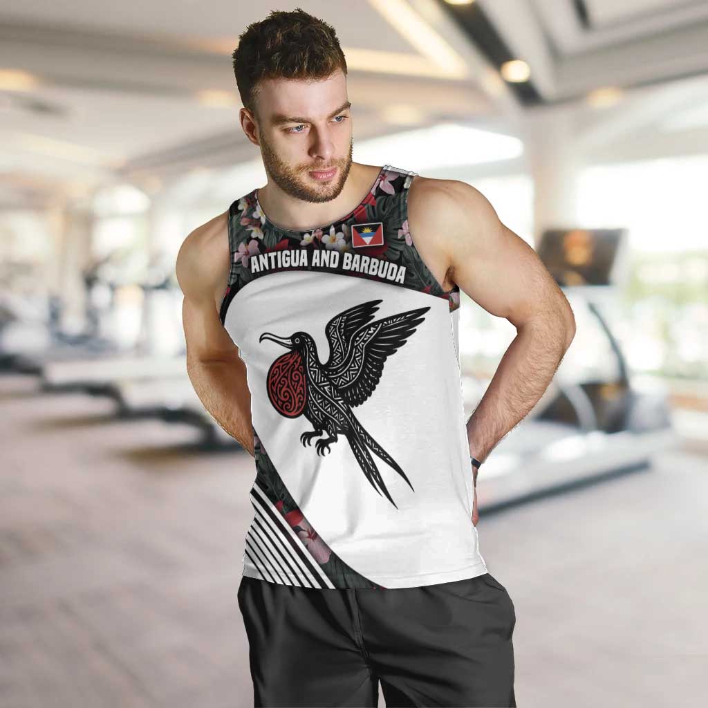 Antigua and Barbuda Hummingbird Men Tank Top with Tribal Bird and Tropical Floral Design with Island Flag - Wonder Print Shop