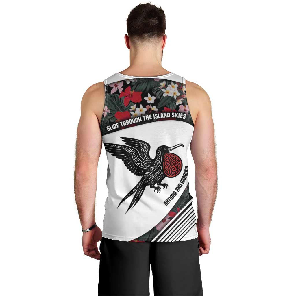 Antigua and Barbuda Hummingbird Men Tank Top with Tribal Bird and Tropical Floral Design with Island Flag - Wonder Print Shop