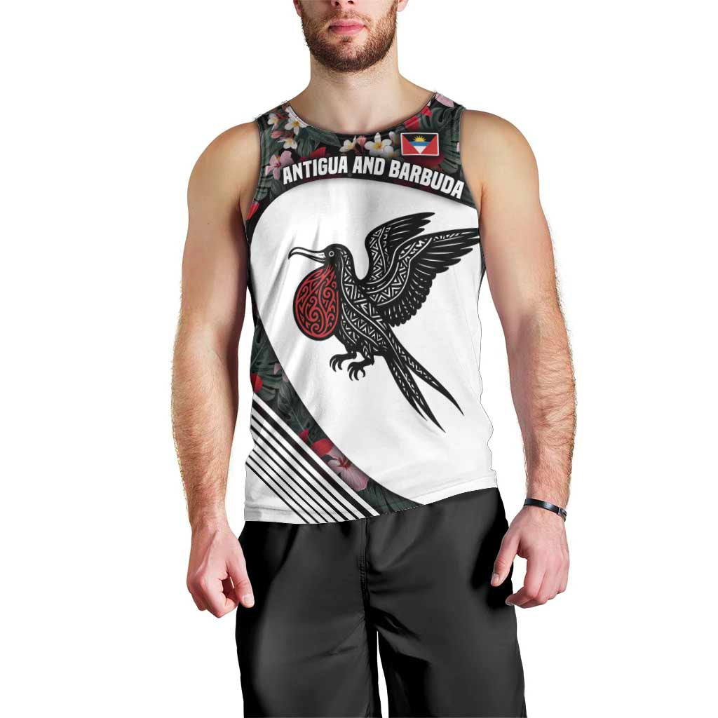 Antigua and Barbuda Hummingbird Men Tank Top with Tribal Bird and Tropical Floral Design with Island Flag - Wonder Print Shop