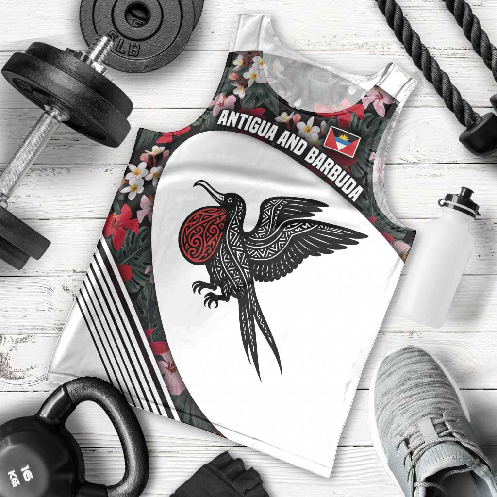 Antigua and Barbuda Hummingbird Men Tank Top with Tribal Bird and Tropical Floral Design with Island Flag - Wonder Print Shop