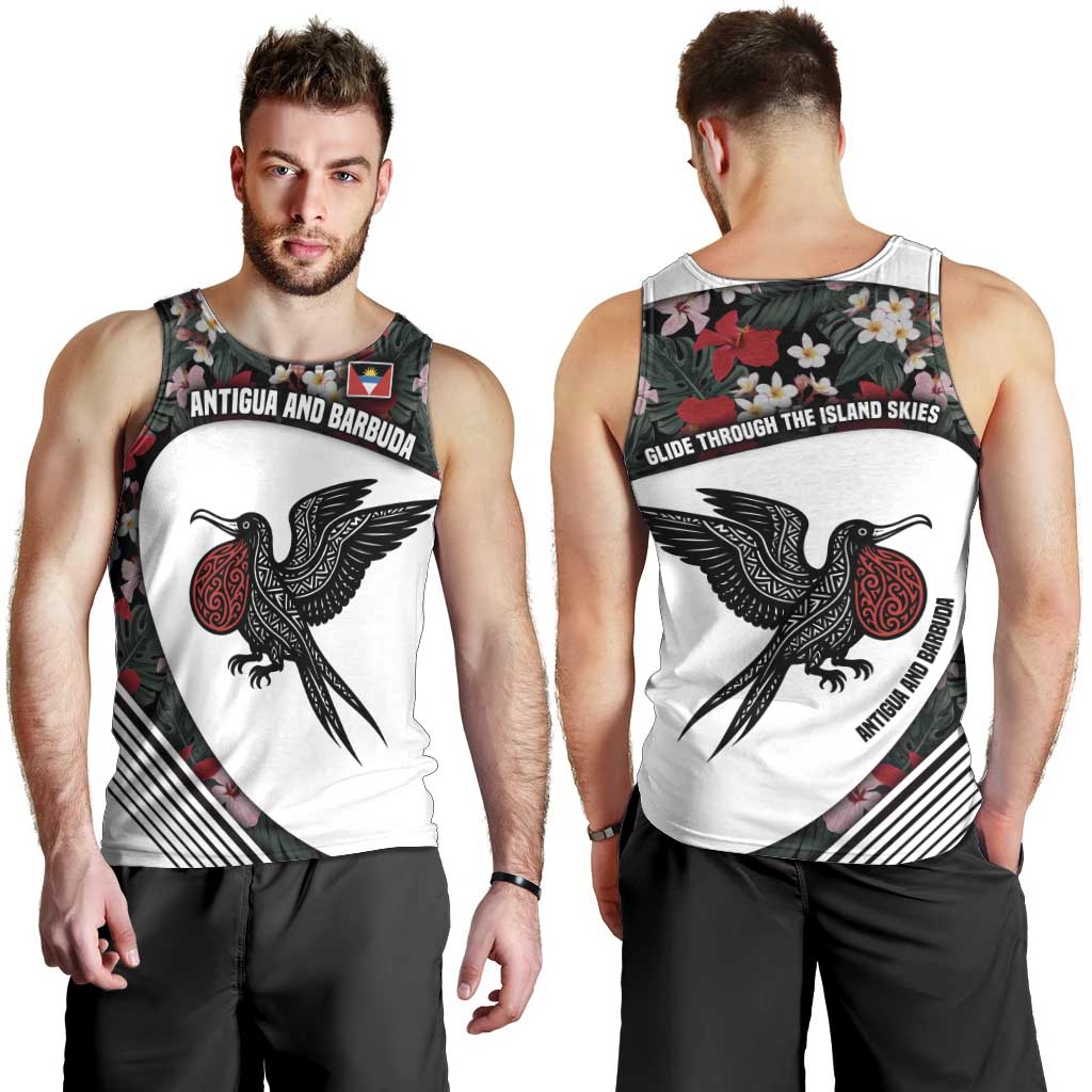 Antigua and Barbuda Hummingbird Men Tank Top with Tribal Bird and Tropical Floral Design with Island Flag - Wonder Print Shop