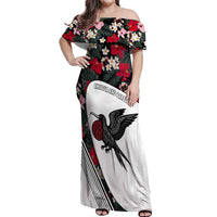 Antigua and Barbuda Hummingbird Off Shoulder Maxi Dress with Tribal Bird and Tropical Floral Design with Island Flag - Wonder Print Shop
