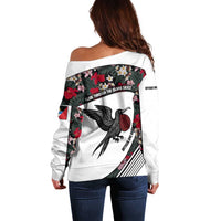 Antigua and Barbuda Hummingbird Off Shoulder Sweater with Tribal Bird and Tropical Floral Design with Island Flag - Wonder Print Shop