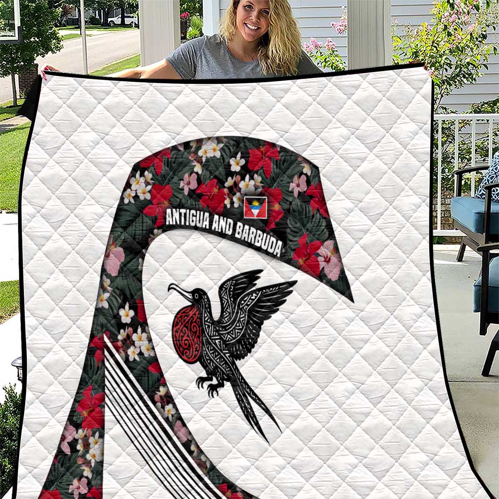Antigua and Barbuda Hummingbird Quilt with Tribal Bird and Tropical Floral Design with Island Flag - Wonder Print Shop