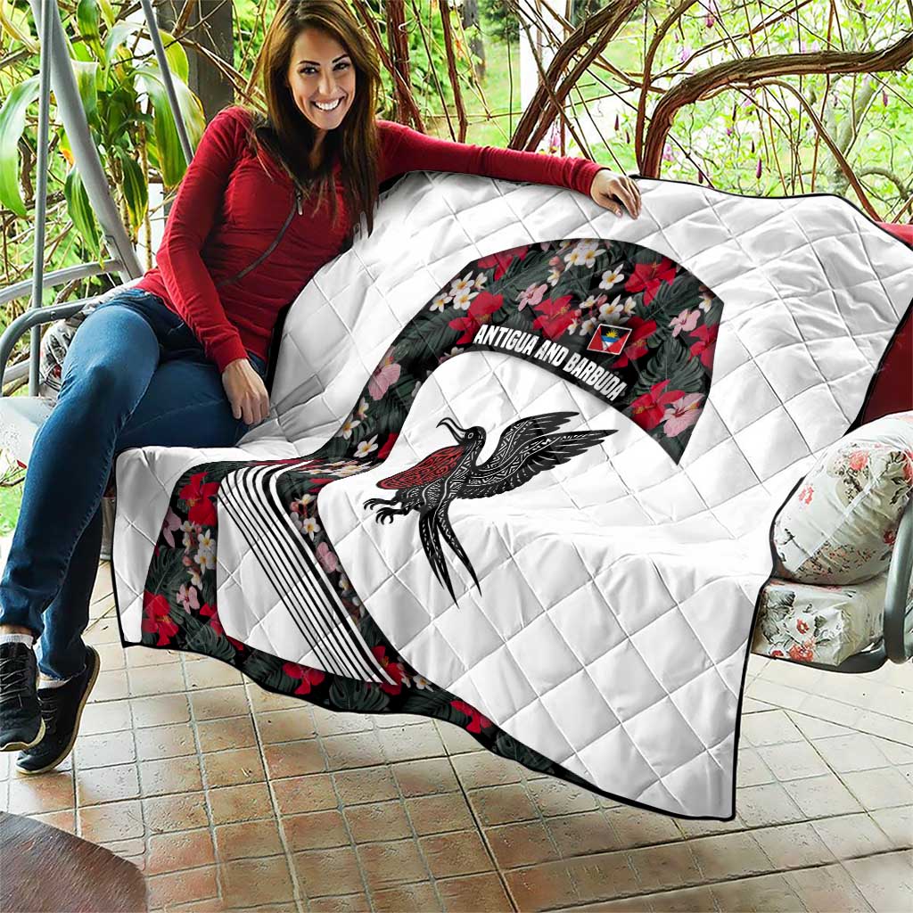 Antigua and Barbuda Hummingbird Quilt with Tribal Bird and Tropical Floral Design with Island Flag - Wonder Print Shop