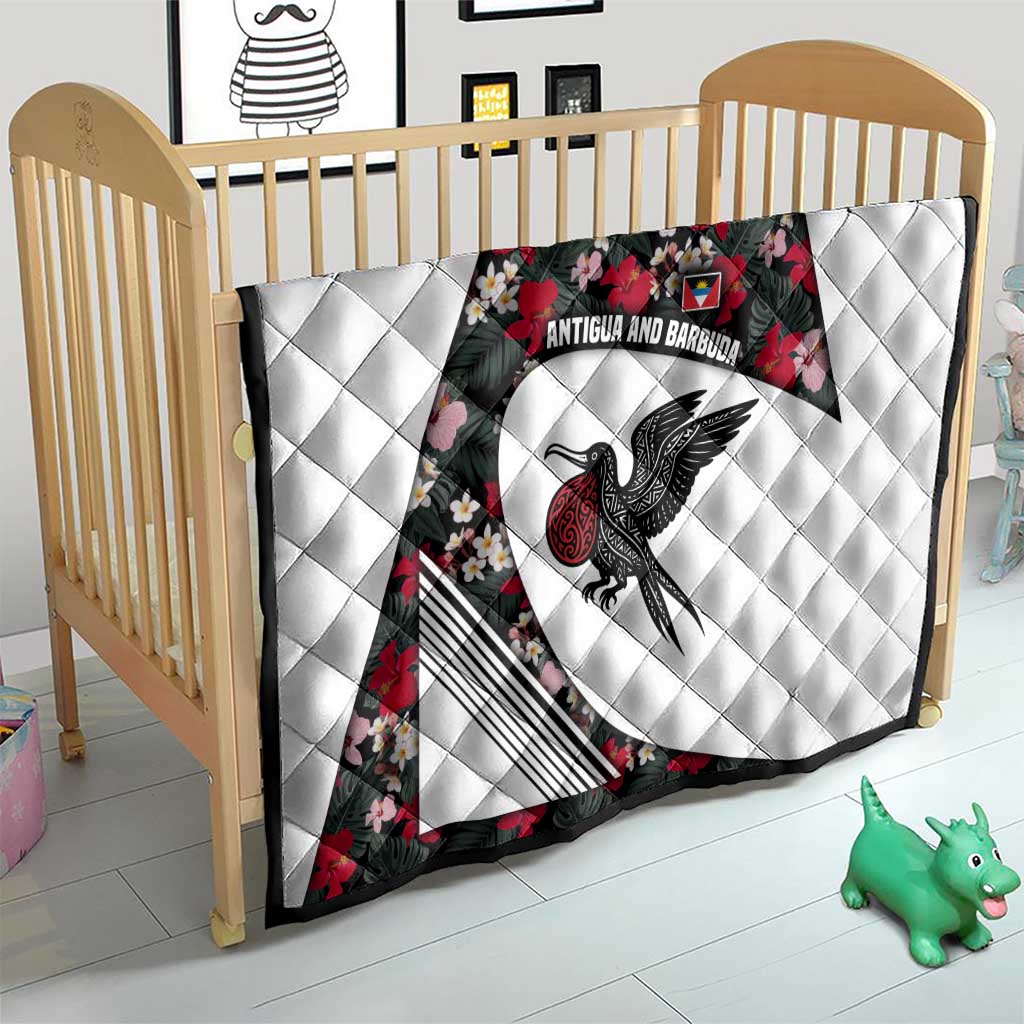 Antigua and Barbuda Hummingbird Quilt with Tribal Bird and Tropical Floral Design with Island Flag - Wonder Print Shop
